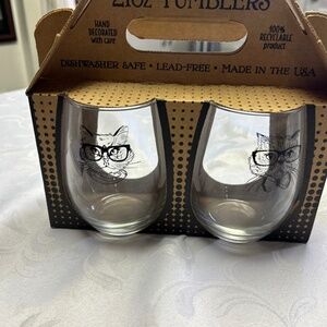 CAT GLASSES. MAD MEN. LOL.   RETRO CATS.  Stemless Clear Glass21oz USA MADE